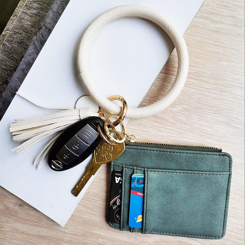 Weixiltc Large Circle Key Ring Leather Tassel Bracelet Holder Keychain Keyring For Women Girl (Beige) - Image 5